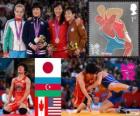 Γυναικεία freestyle 48 kg πόντιουμ, Hitomi Obara (Ιαπωνία), Mariya Stadnik (Αζερμπαϊτζάν), Carol Huynh (Καναδάς) και Clarissa Chun (Ηνωμένων Πολιτειών), London 2012